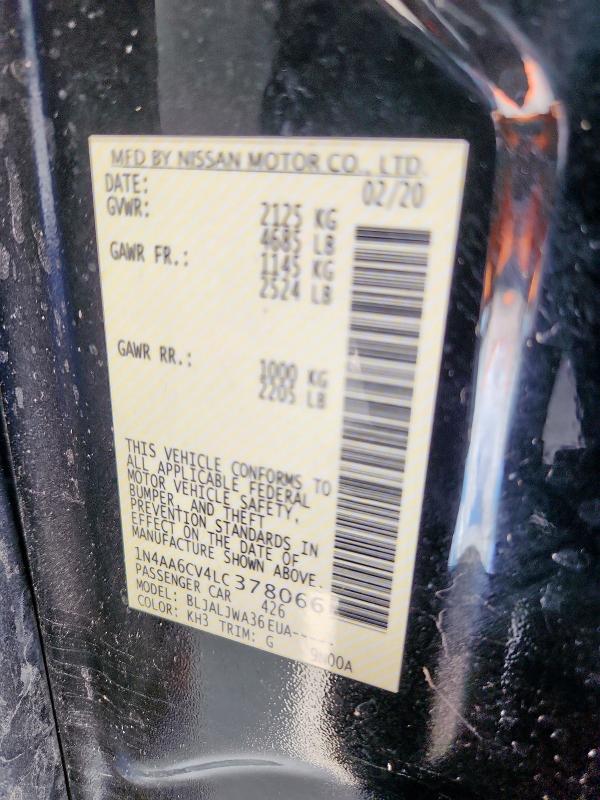 2020 NISSAN MAXIMA SV - 1N4AA6CV4LC378066