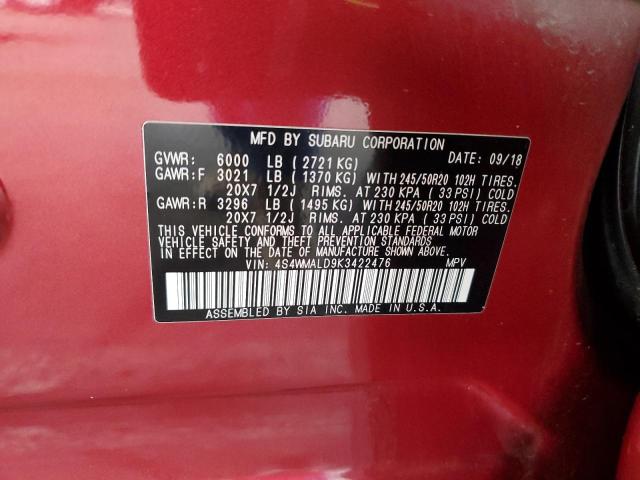 2019 SUBARU ASCENT LIM 4S4WMALD9K3422476
