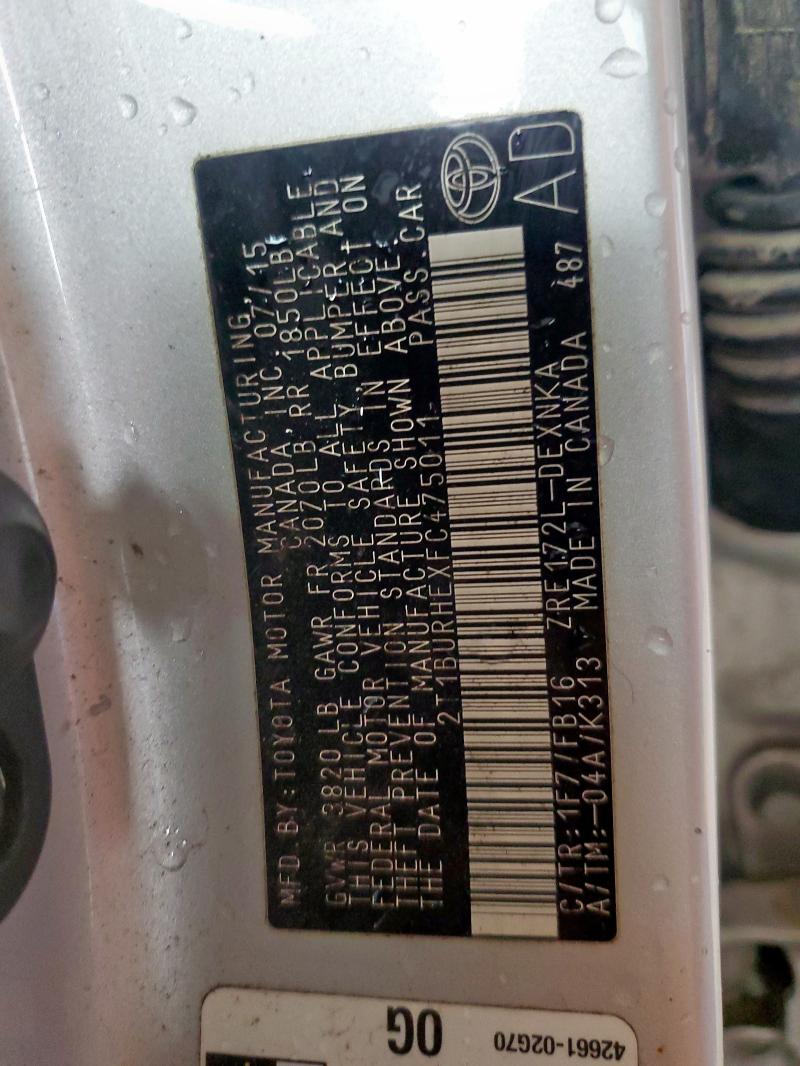 2015 TOYOTA COROLLA L - 2T1BURHEXFC475011