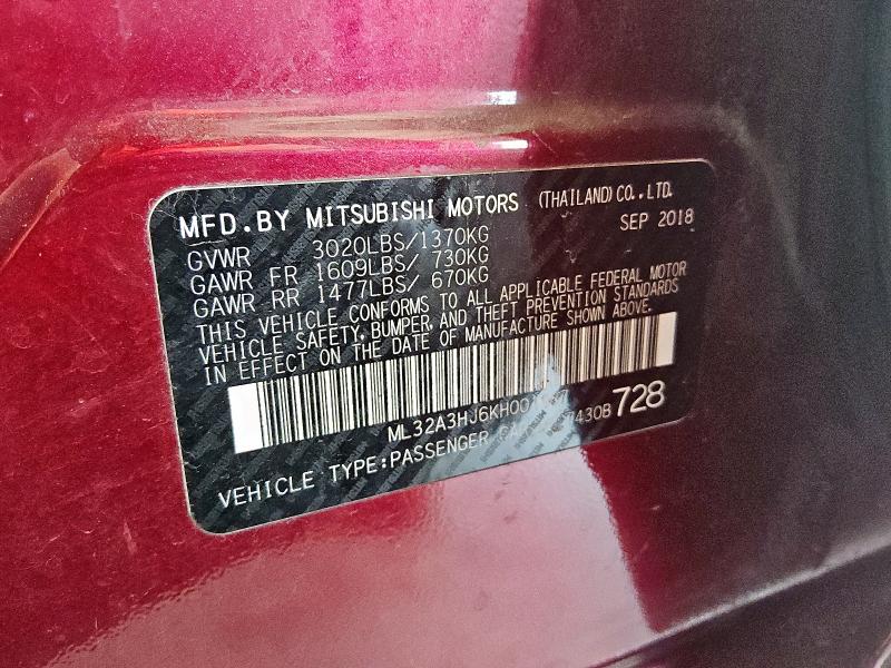 2019 MITSUBISHI MIRAGE ES ML32A3HJ6KH001987