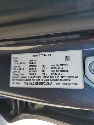 2022 TESLA MODEL 3 5YJ3E1EB7NF239682