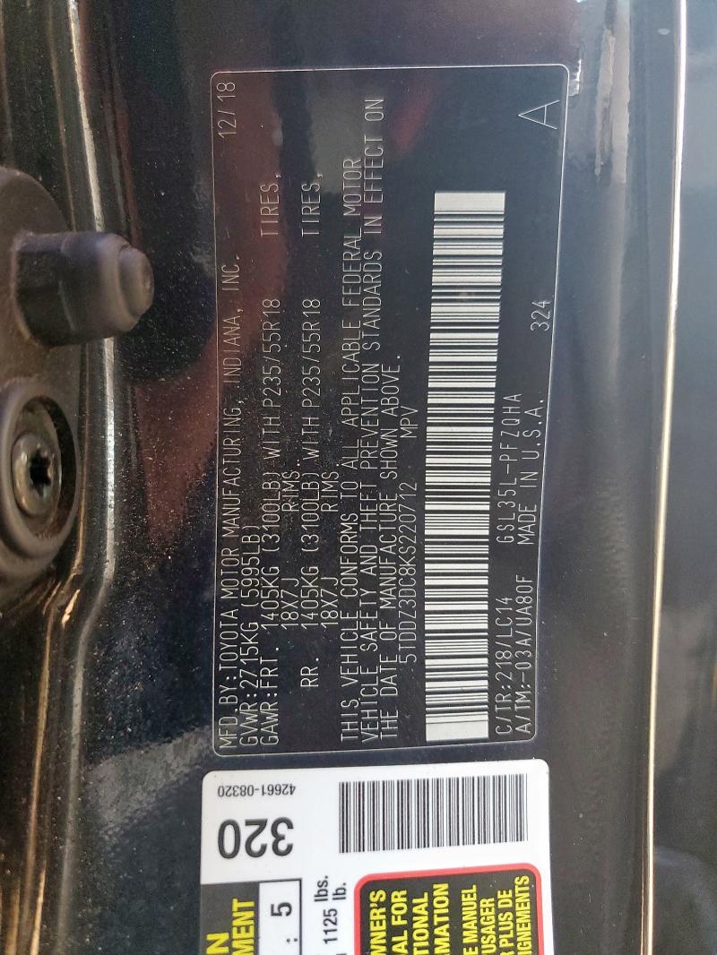 2019 TOYOTA SIENNA XLE 5TDDZ3DC8KS220712
