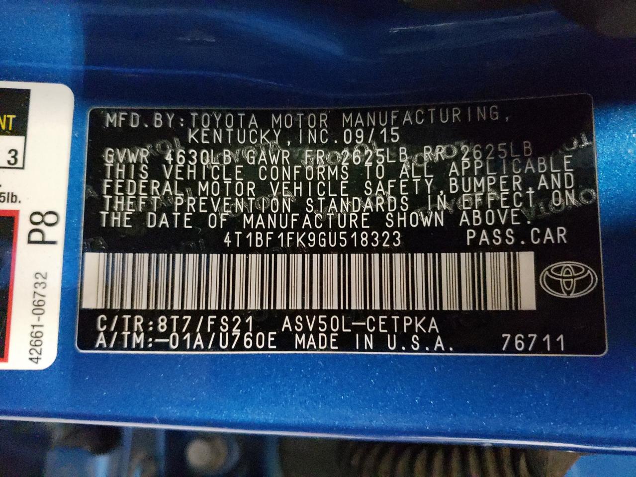 4T1BF1FK9GU518323 TOYOTA CAMRY 2016