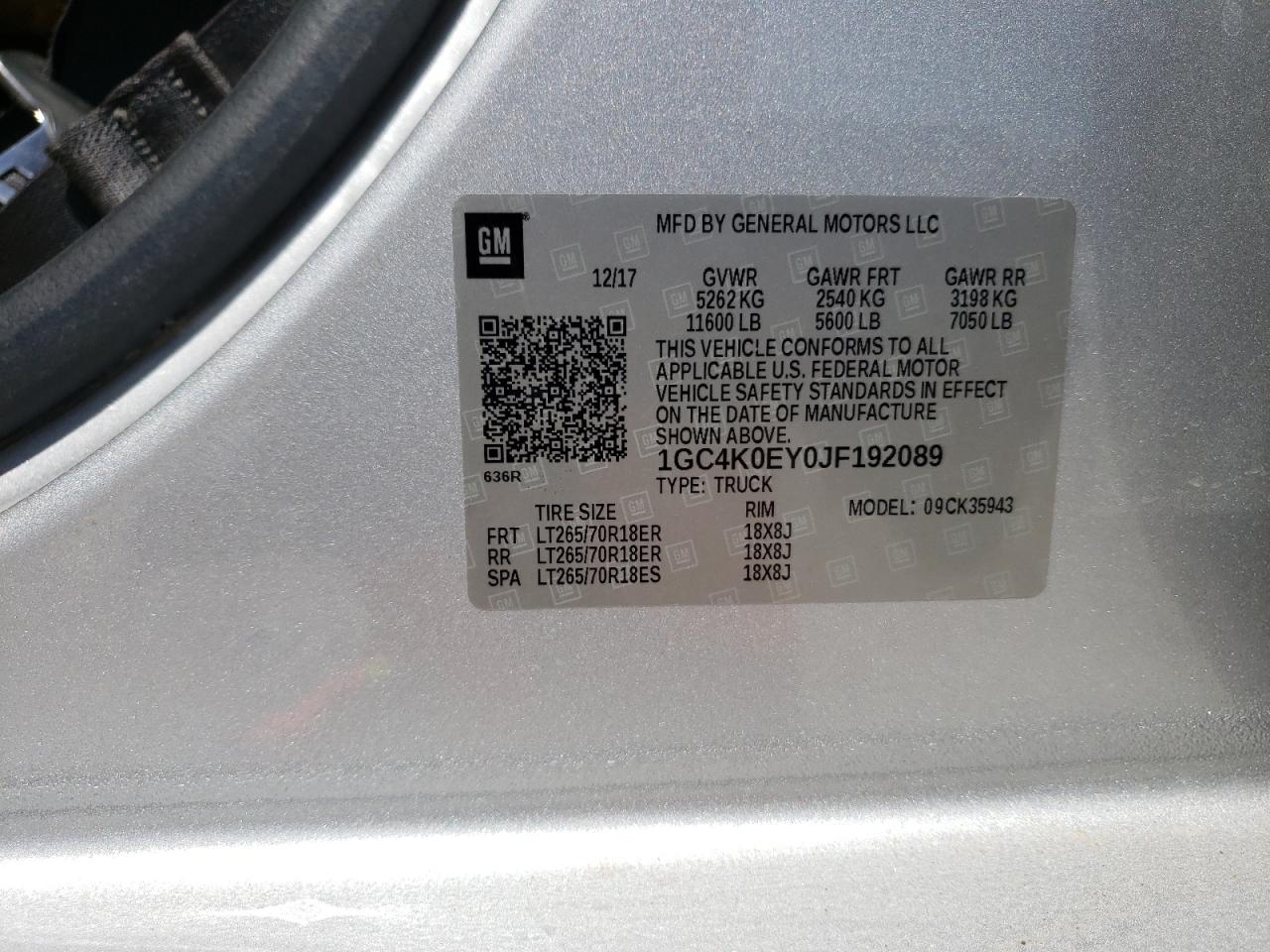 1GC4K0EY0JF192089 CHEVROLET ALL Models 2018