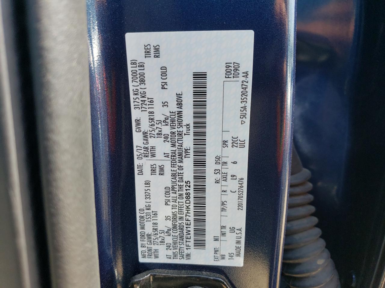 1FTEW1EF7HKD88125 FORD F-150 2017