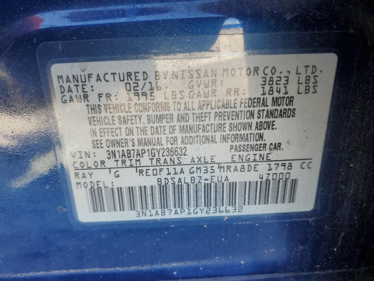 3N1AB7AP1GY236632 NISSAN SENTRA 2016