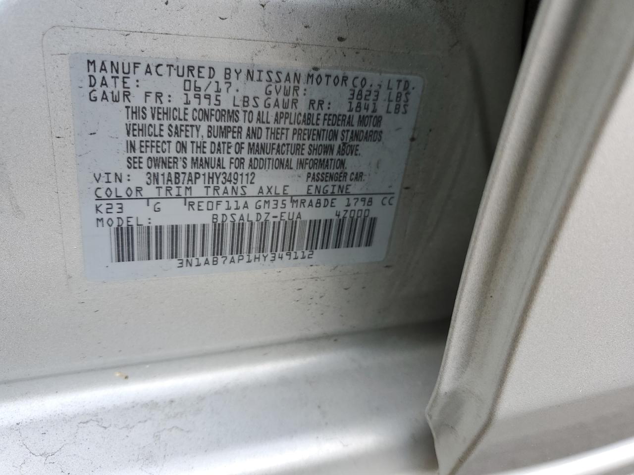 3N1AB7AP1HY349112 NISSAN SENTRA 2017