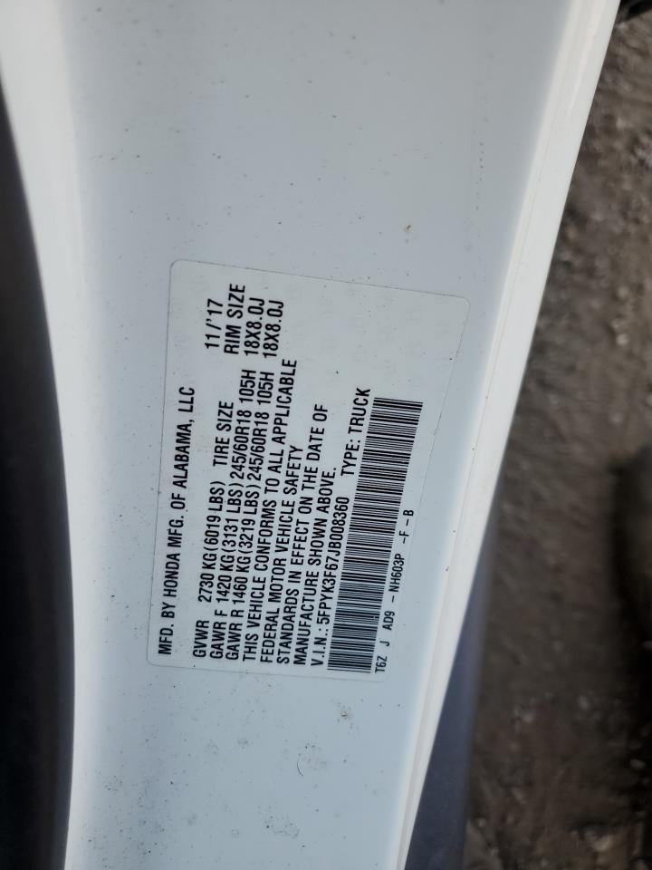 5FPYK3F67JB008360 HONDA RIDGELINE 2018