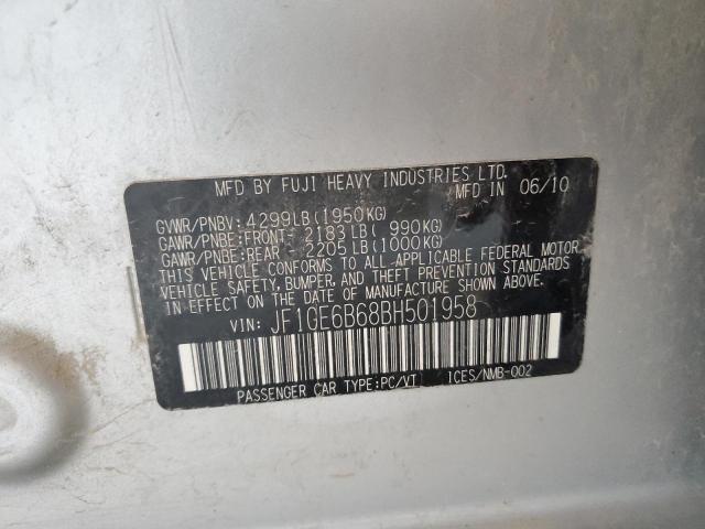 VIN: JF1GE6B68BH501958 Auction: COPART Lot: 58636103 Location: WV - CHARLESTON JF1GE6B68BH501958 SUBARU IMPREZA 2011 SILVER Photo 12