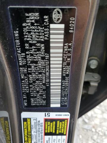 2019 TOYOTA CAMRY 4C 4T1B11HK2KU707187