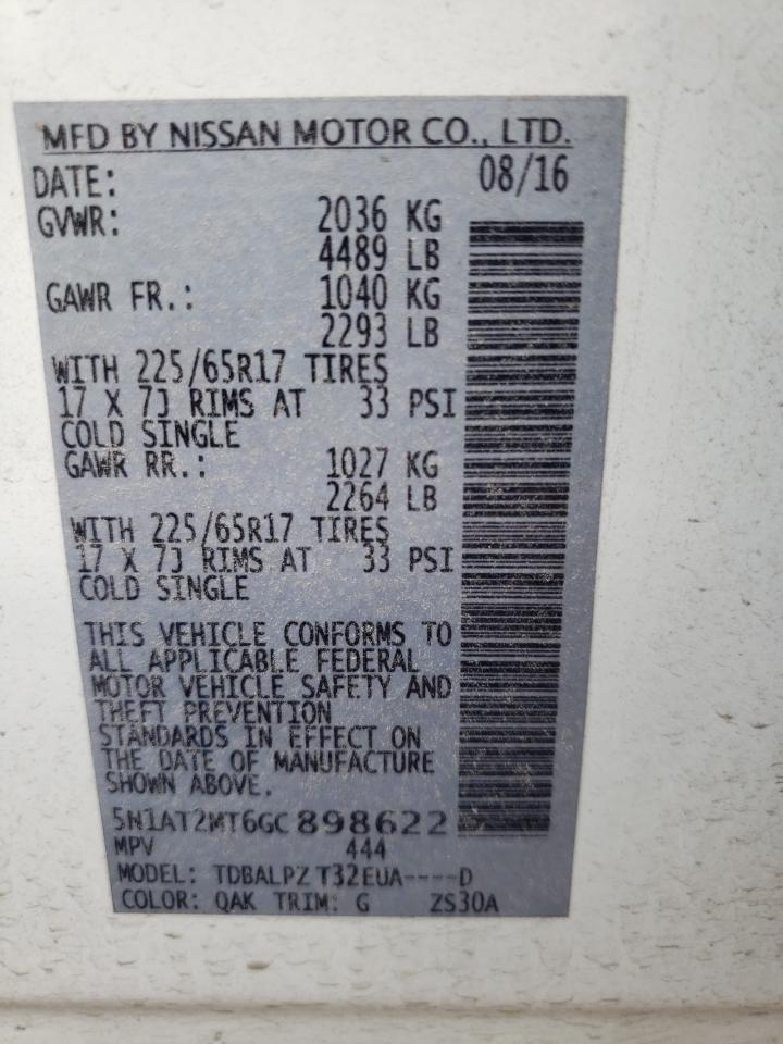 5N1AT2MT6GC898622 NISSAN ROGUE 2016