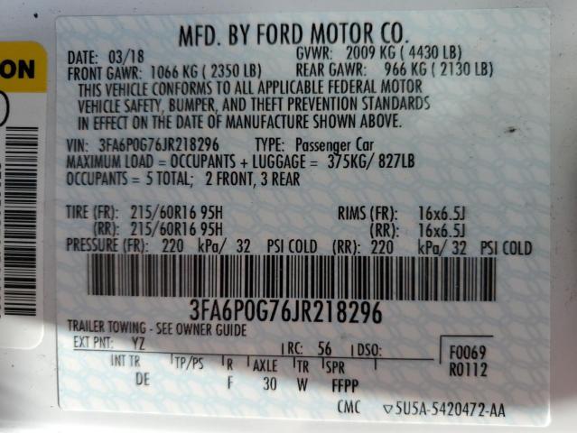 3FA6P0G76JR218296 Ford FUSION S