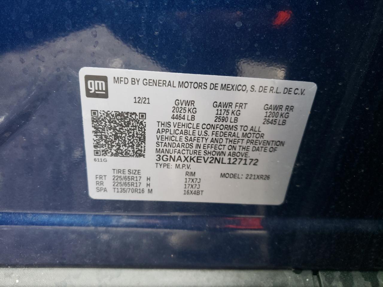 3GNAXKEV2NL127172 CHEVROLET EQUINOX 2022