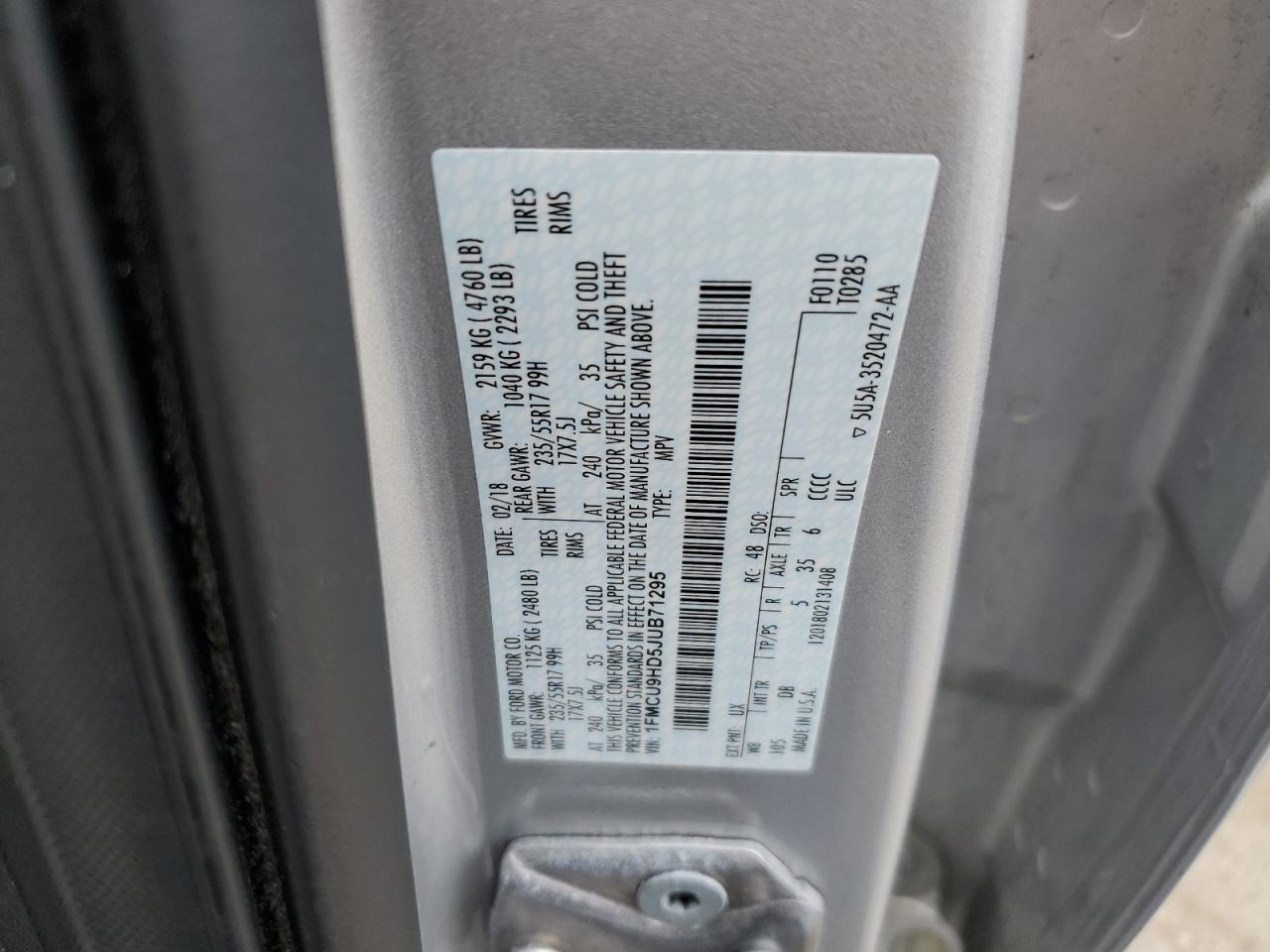 1FMCU9HD5JUB71295 FORD ESCAPE 2018