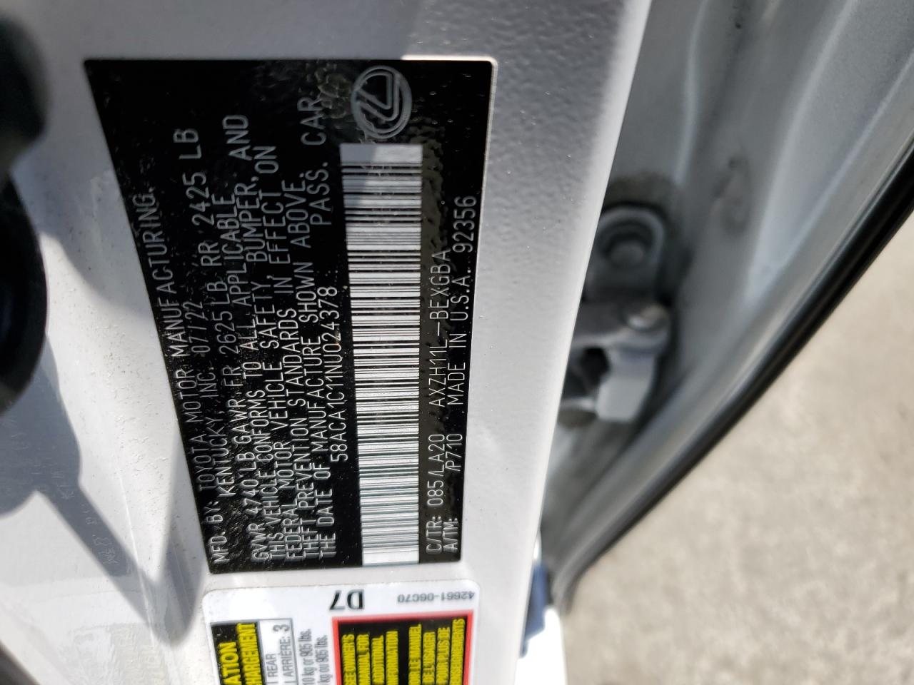 58ACA1C11NU024378 LEXUS ES300 2022