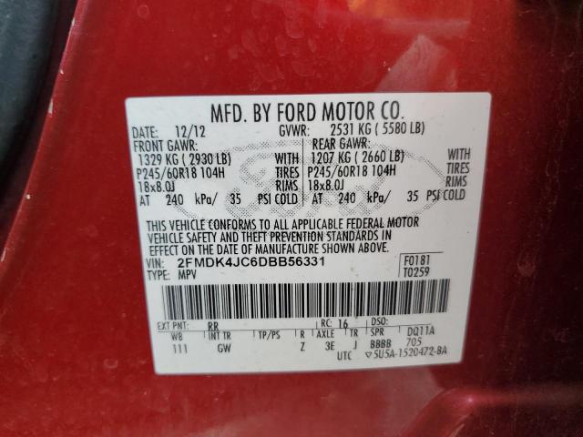 2013 Ford Edge Sel VIN: 2FMDK4JC6DBB56331 Lot: 60537173