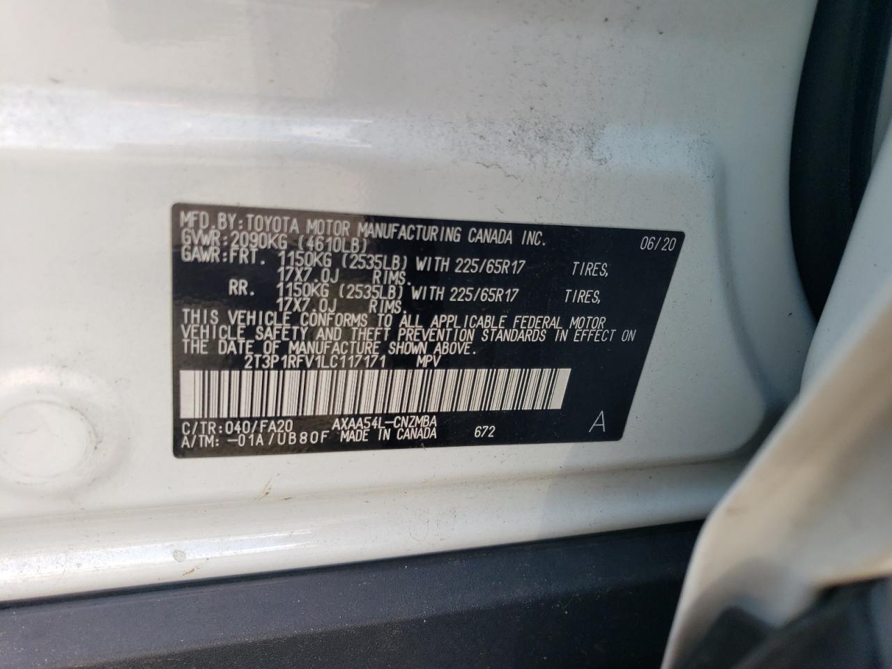 2T3P1RFV1LC117171 TOYOTA RAV4 2020