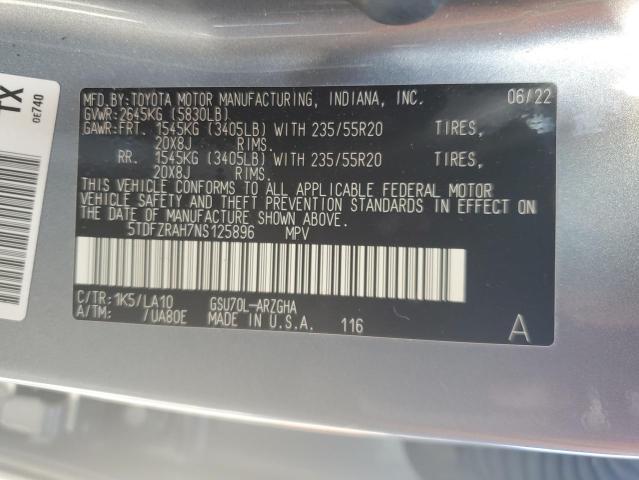 VIN 5TDFZRAH7NS125896 2022 Toyota Highlander, Platinum no.14