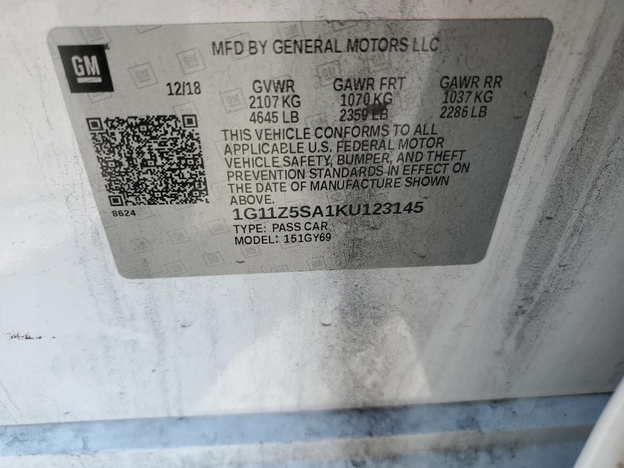 1G11Z5SA1KU123145 CHEVROLET IMPALA 2019