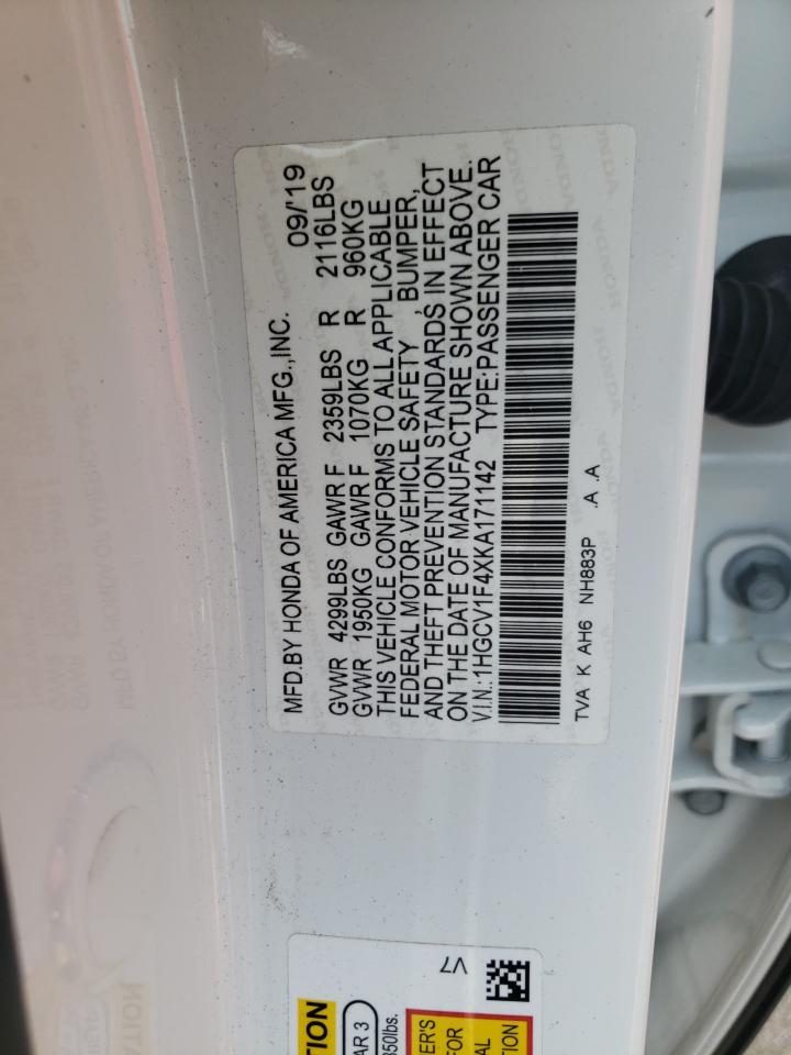 1HGCV1F4XKA171142 HONDA ACCORD 2019