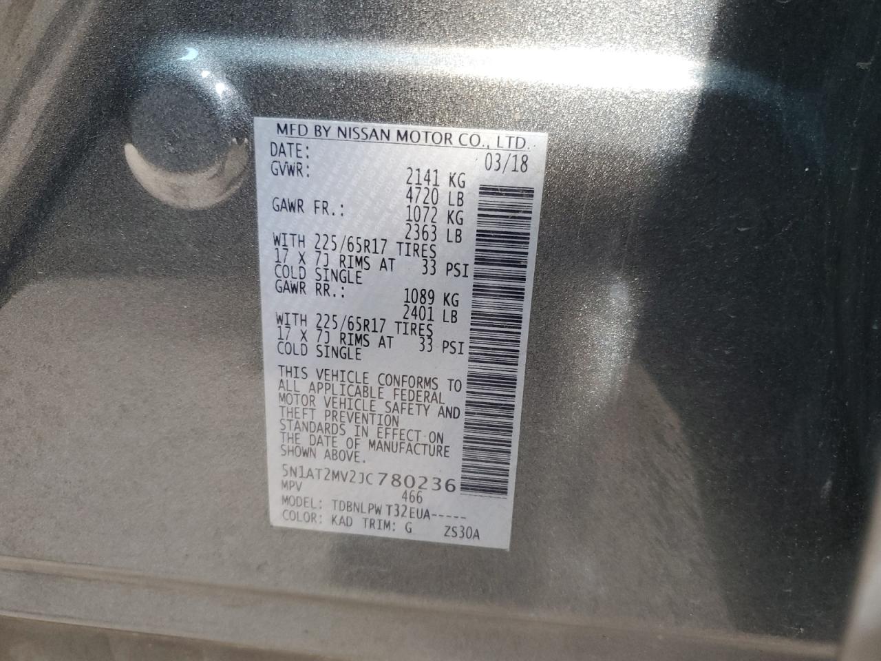 5N1AT2MV2JC780236 NISSAN ROGUE 2018
