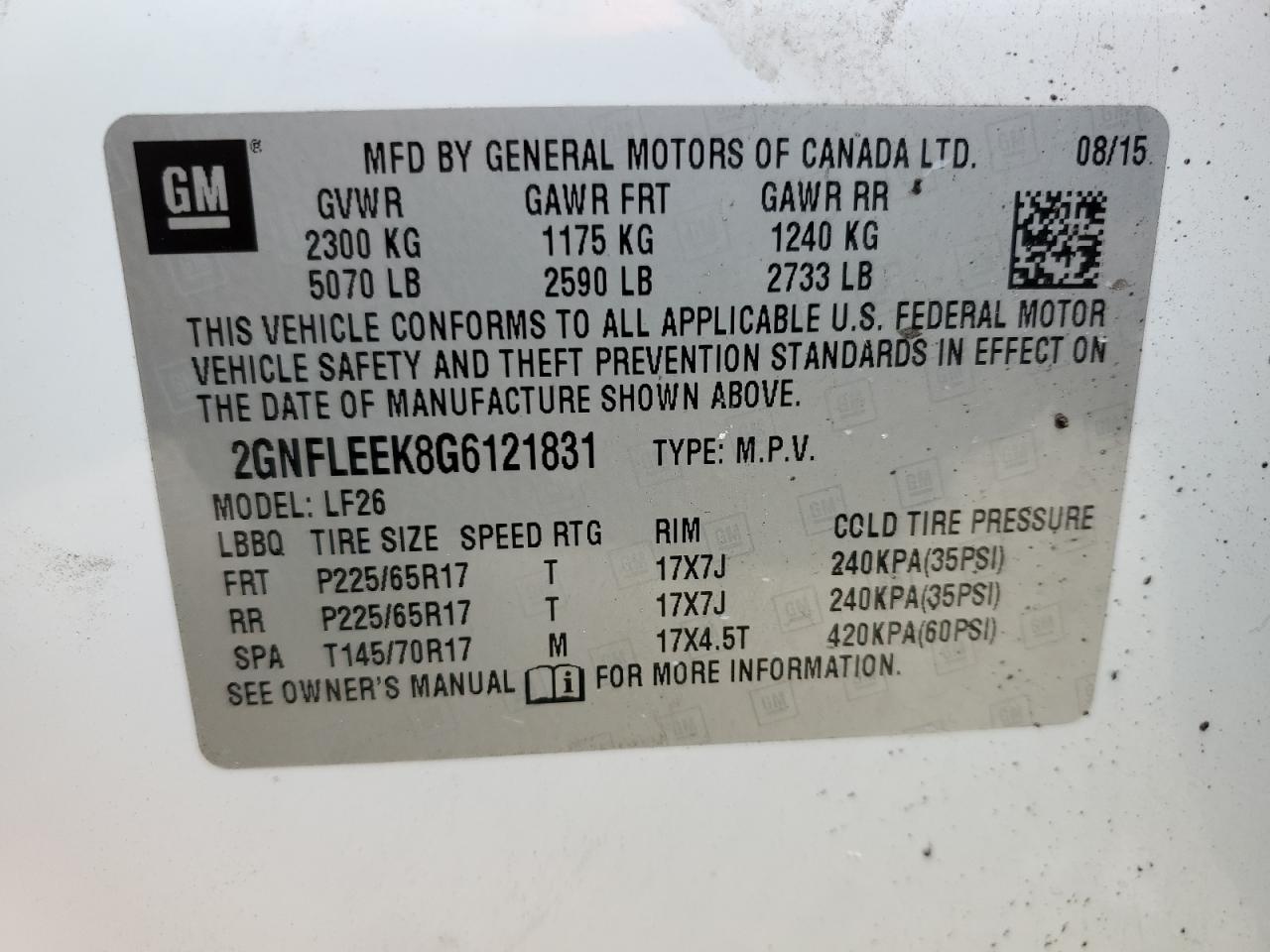 2GNFLEEK8G6121831 CHEVROLET EQUINOX 2016