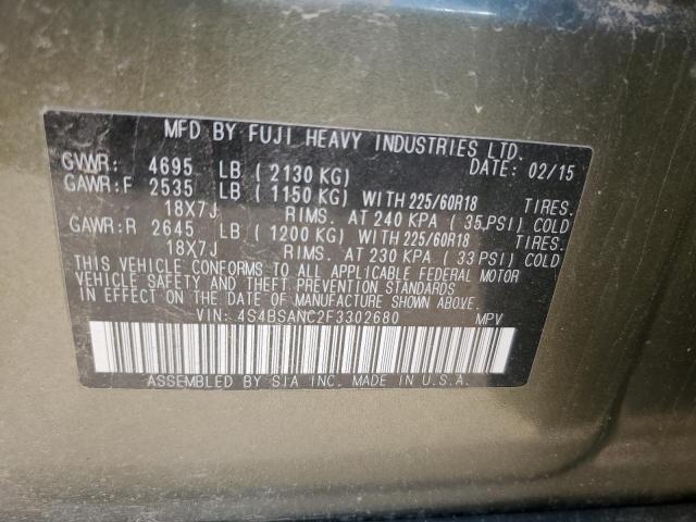 Subaru Outback 2.5i Limited 2015 4S4BSANC2F3302680 Image 12