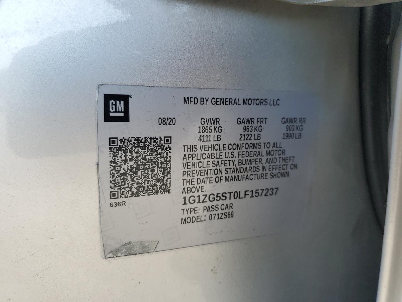 1G1ZG5ST0LF157237 CHEVROLET MALIBU 2020