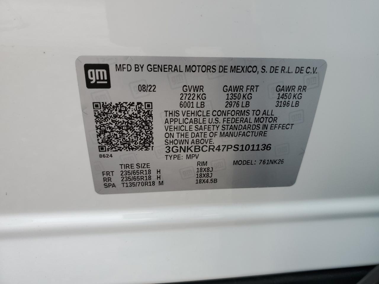 3GNKBCR47PS101136 CHEVROLET BLAZER 2023