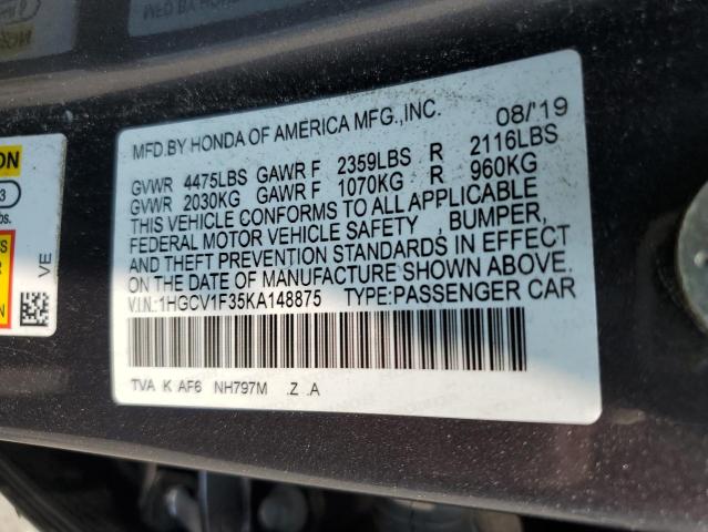 1HGCV1F35KA148875 | 2019 HONDA ACCORD SPO