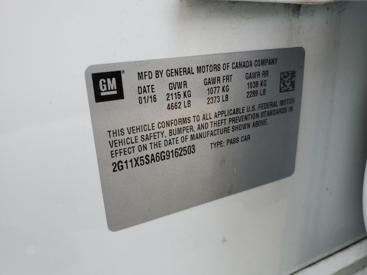 2G11X5SA6G9162503 CHEVROLET IMPALA 2016