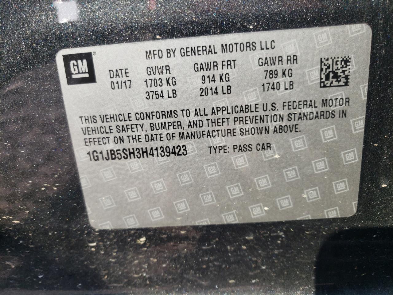 1G1JB5SH3H4139423 CHEVROLET SONIC 2017