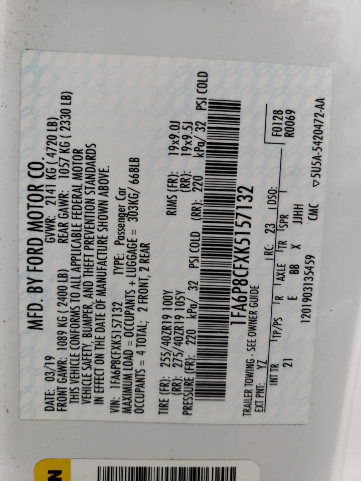 1FA6P8CFXK5157132 FORD MUSTANG 2019