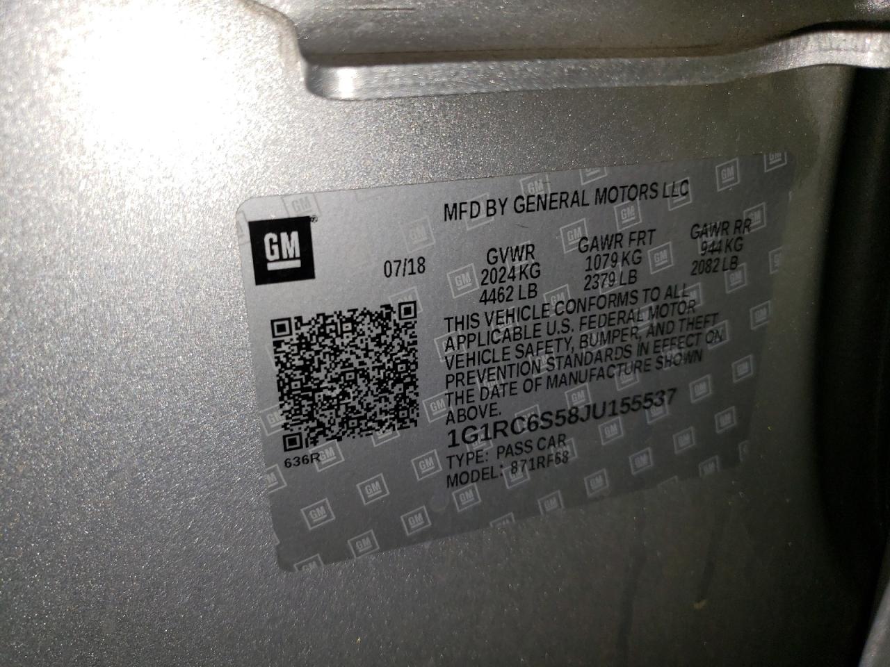 1G1RC6S58JU155537 CHEVROLET VOLT 2018