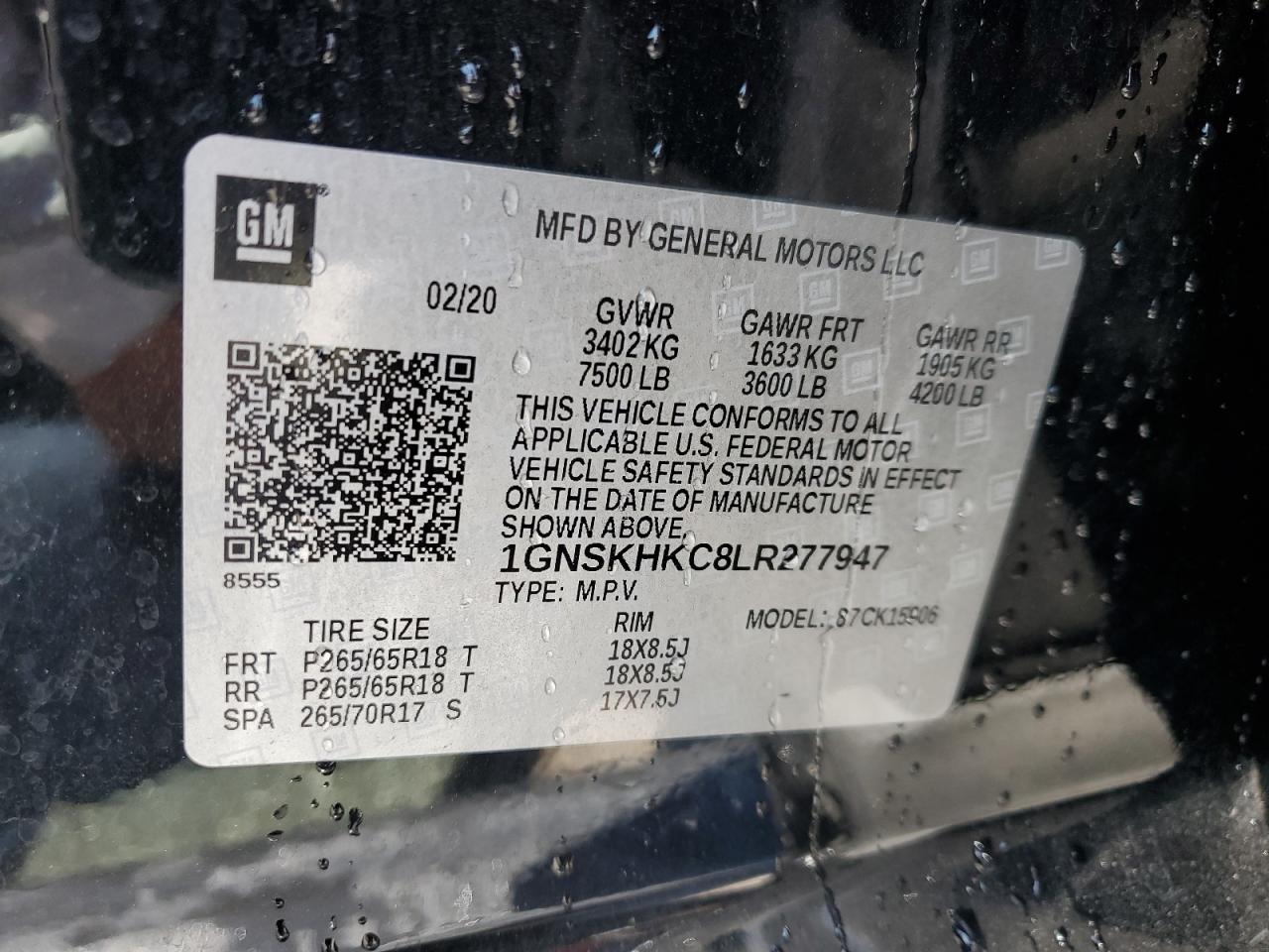 1GNSKHKC8LR277947 CHEVROLET SUBURBAN 2020