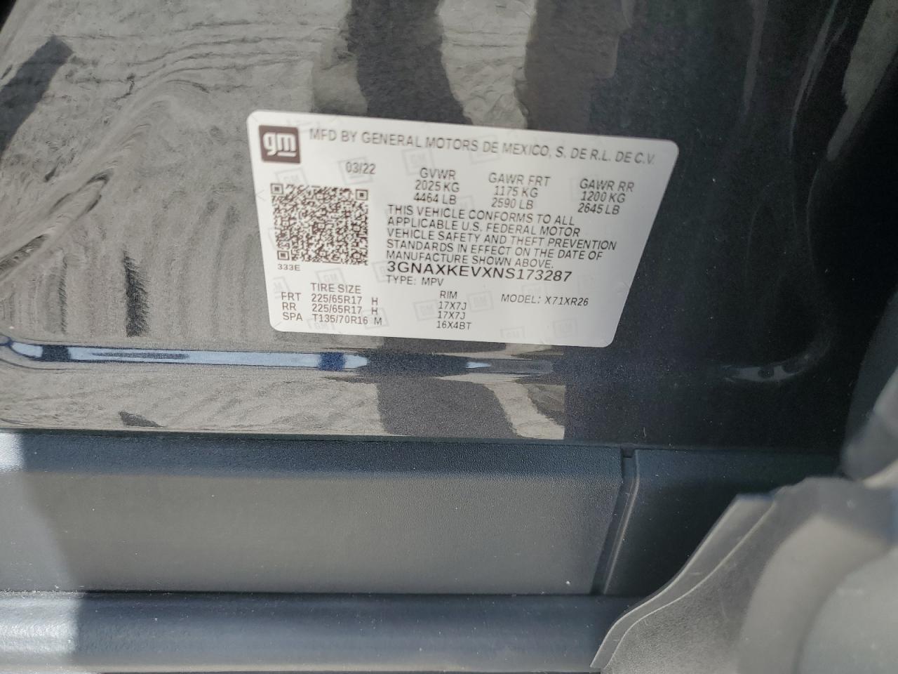 3GNAXKEVXNS173287 CHEVROLET EQUINOX 2022