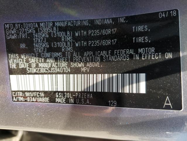 5TDKZ3DC5JS940104 Toyota SIENNA LE