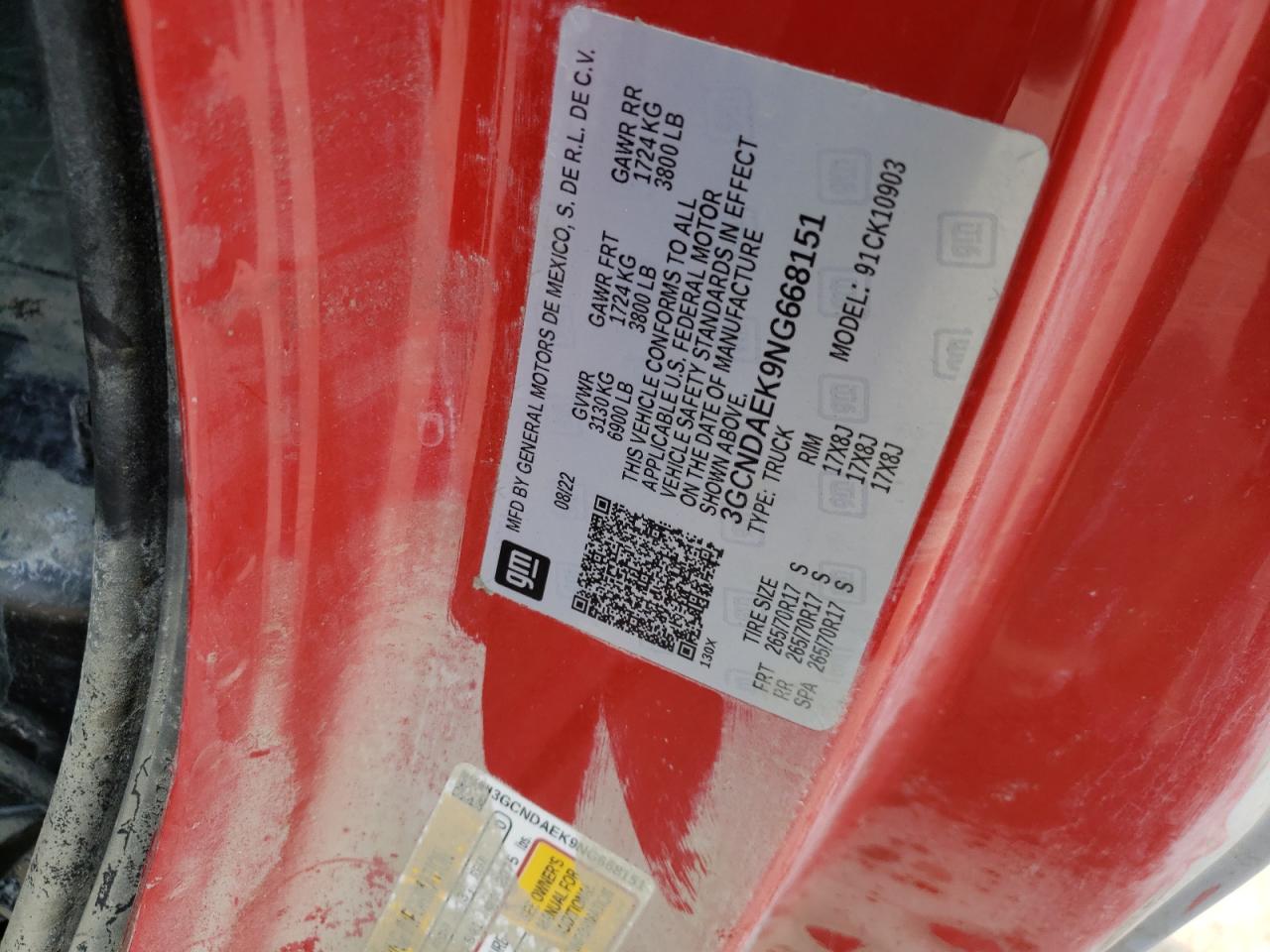 3GCNDAEK9NG668151 CHEVROLET ALL Models 2022