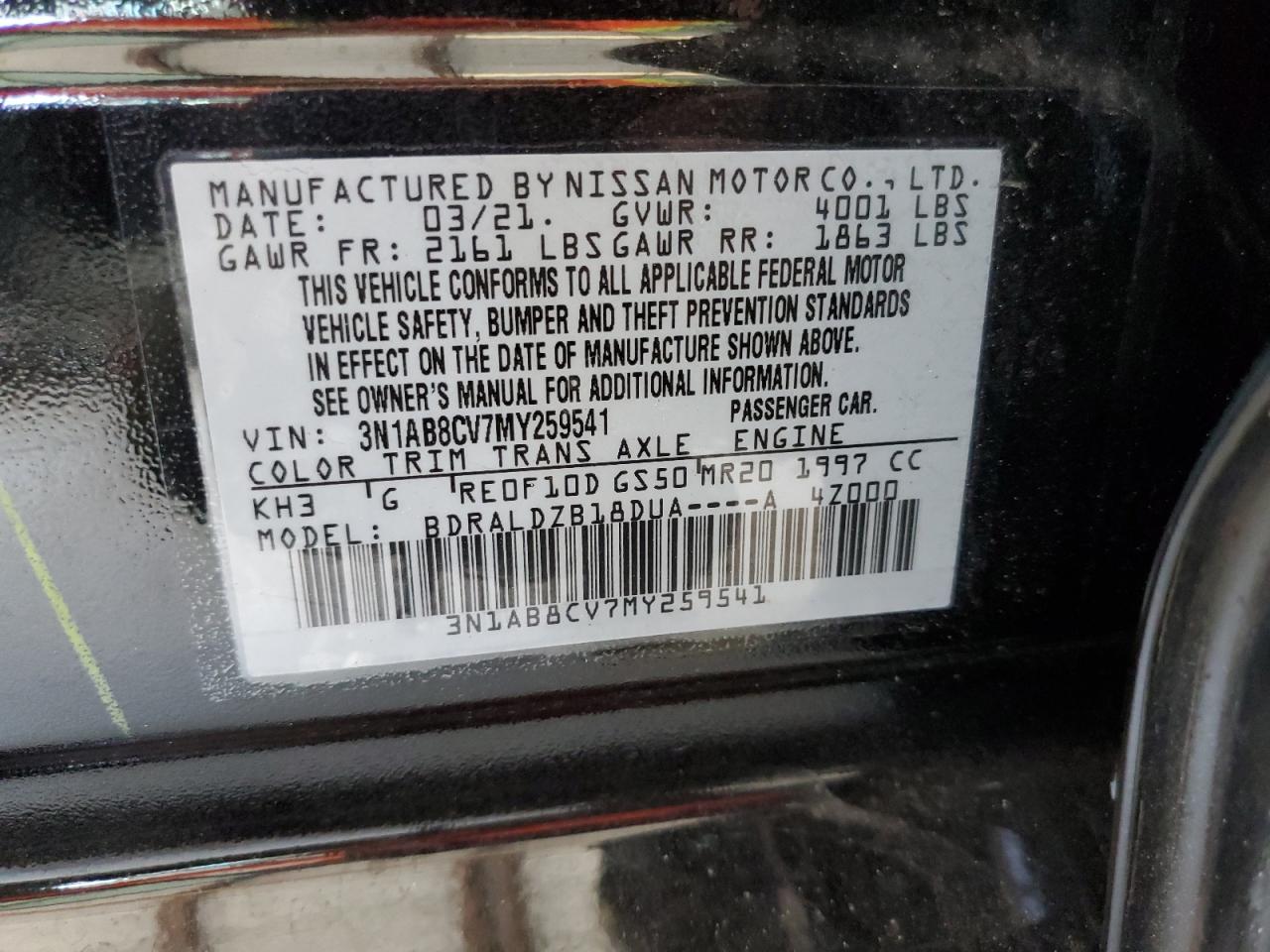 3N1AB8CV7MY259541 NISSAN SENTRA 2021