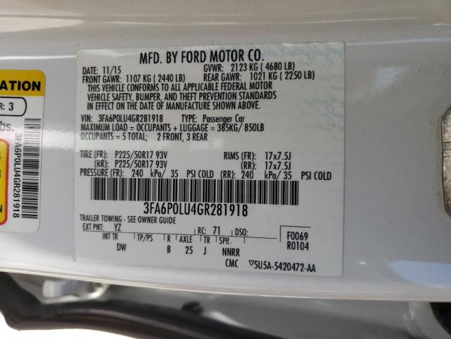 3FA6P0LU4GR281918 Ford Fusion Se Hybrid