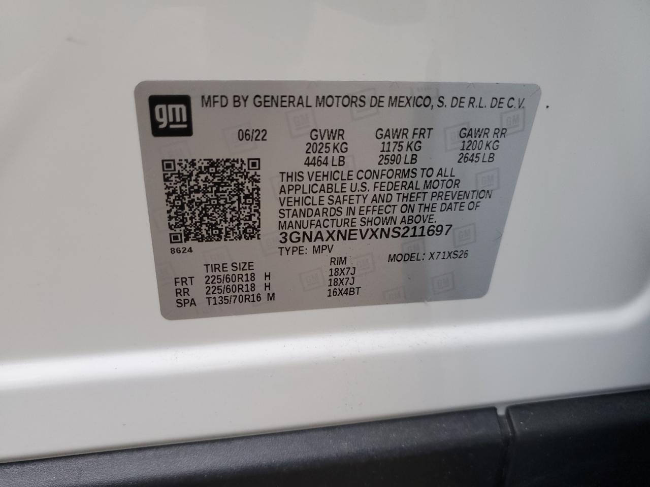 3GNAXNEVXNS211697 CHEVROLET EQUINOX 2022