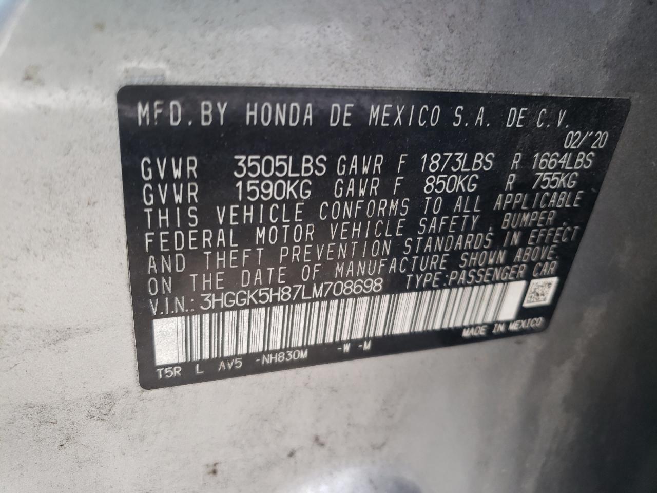 3HGGK5H87LM708698 HONDA FIT 2020