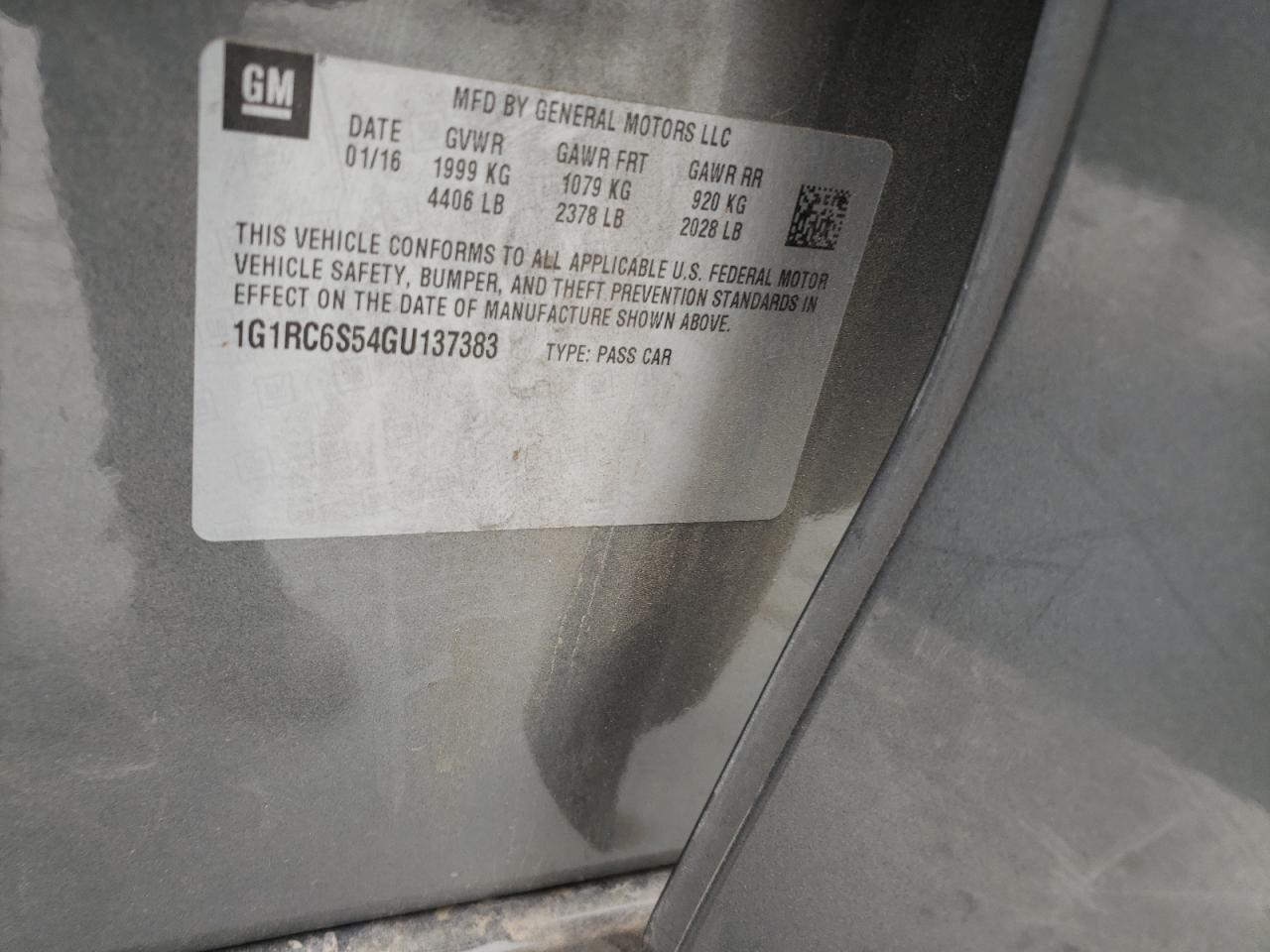 1G1RC6S54GU137383 CHEVROLET VOLT 2016