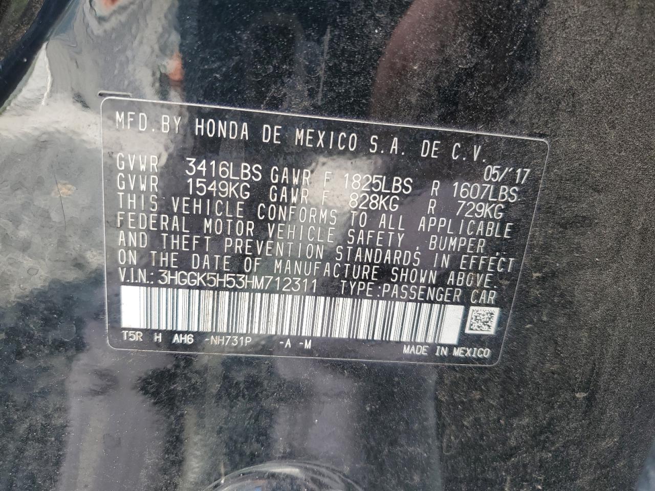 3HGGK5H53HM712311 HONDA FIT 2017