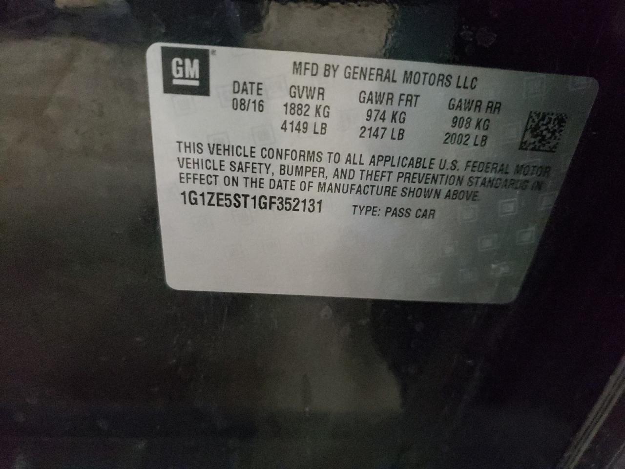 1G1ZE5ST1GF352131 CHEVROLET MALIBU 2016