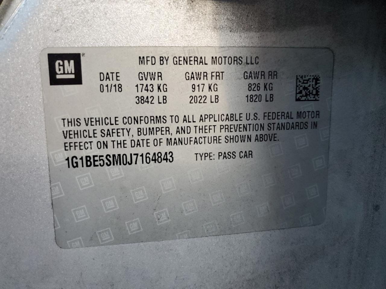1G1BE5SM0J7164843 CHEVROLET CRUZE 2018