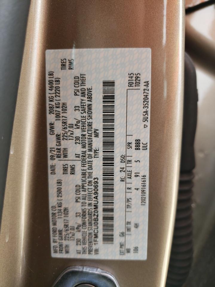 1FMCU0BZ0MUA90693 FORD ESCAPE 2021