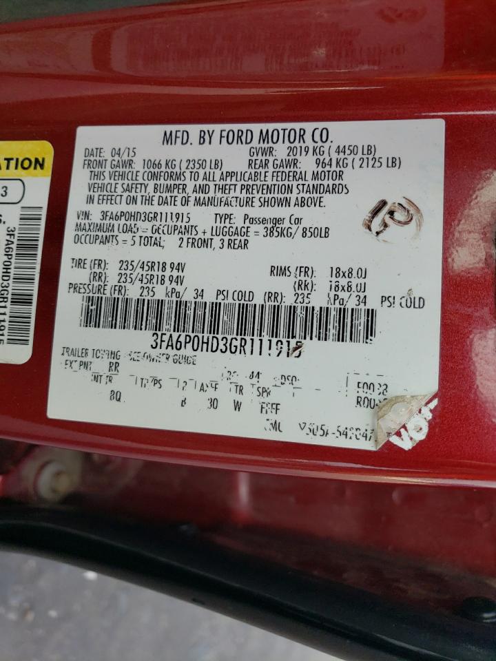 3FA6P0HD3GR111915 FORD FUSION 2016