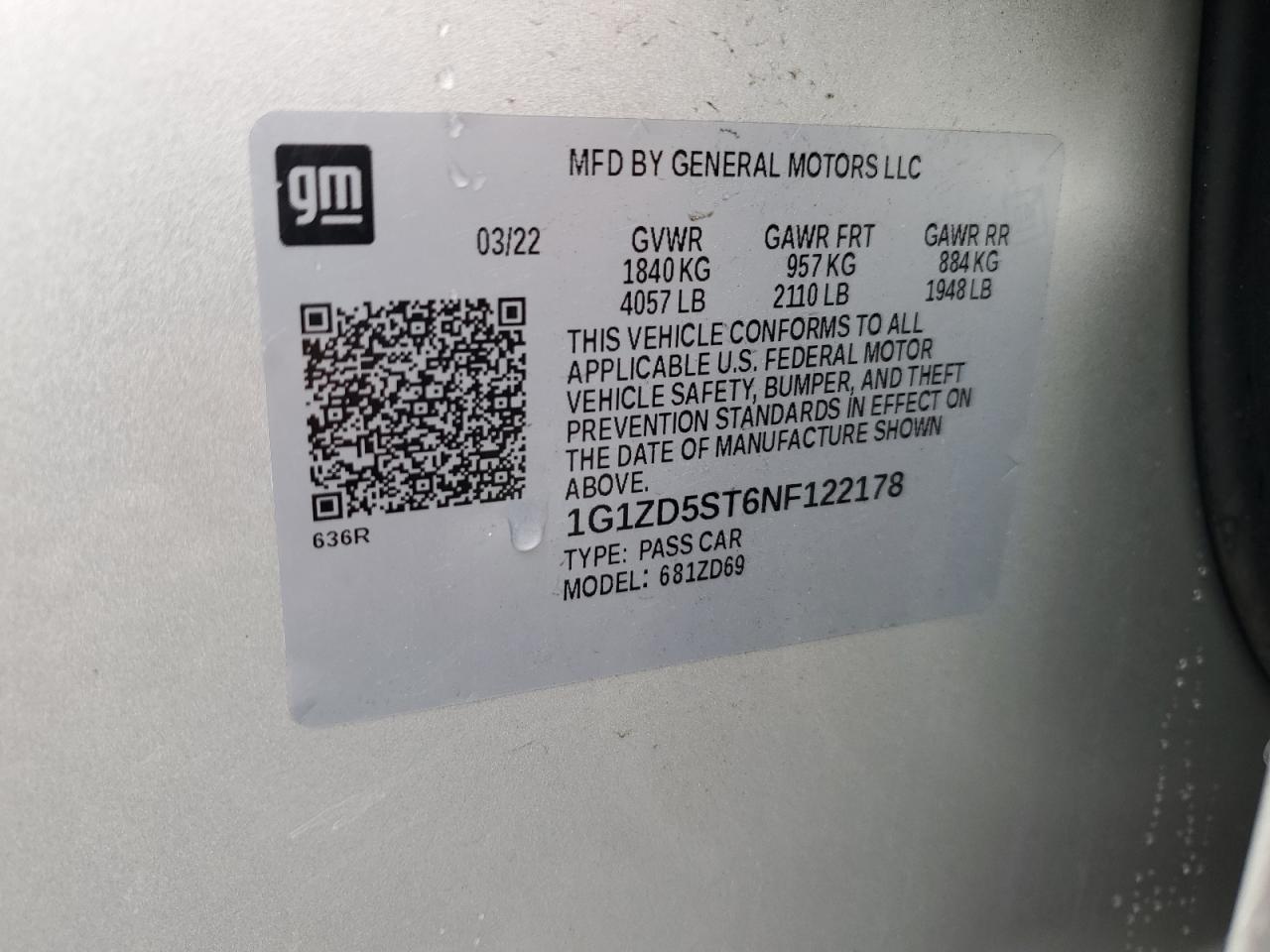 1G1ZD5ST6NF122178 CHEVROLET MALIBU 2022