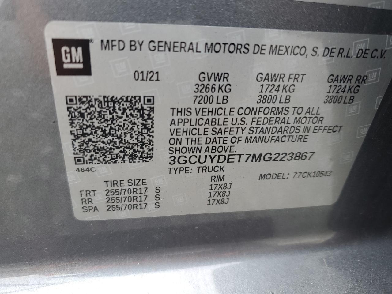 3GCUYDET7MG223867 CHEVROLET ALL Models 2021